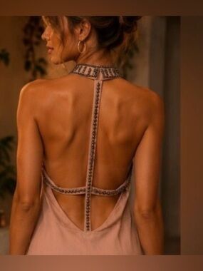 NBD Blush Halter Mini Dress with Embellished Neckline